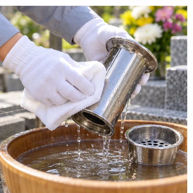 花立てを洗う作業イメージ